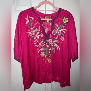 Johnny Was Embroidered Short Sleeve Top XL